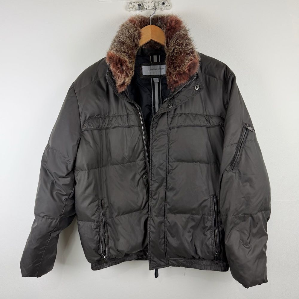 Marc New York Down Puffer Jacket with Genuine Rabbit Fur Collar sz M